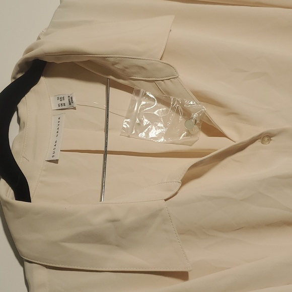 New Susan Graver Womens Plus Size 3X Cream Long Sleeve Blouse Button Down - Picture 5 of 12